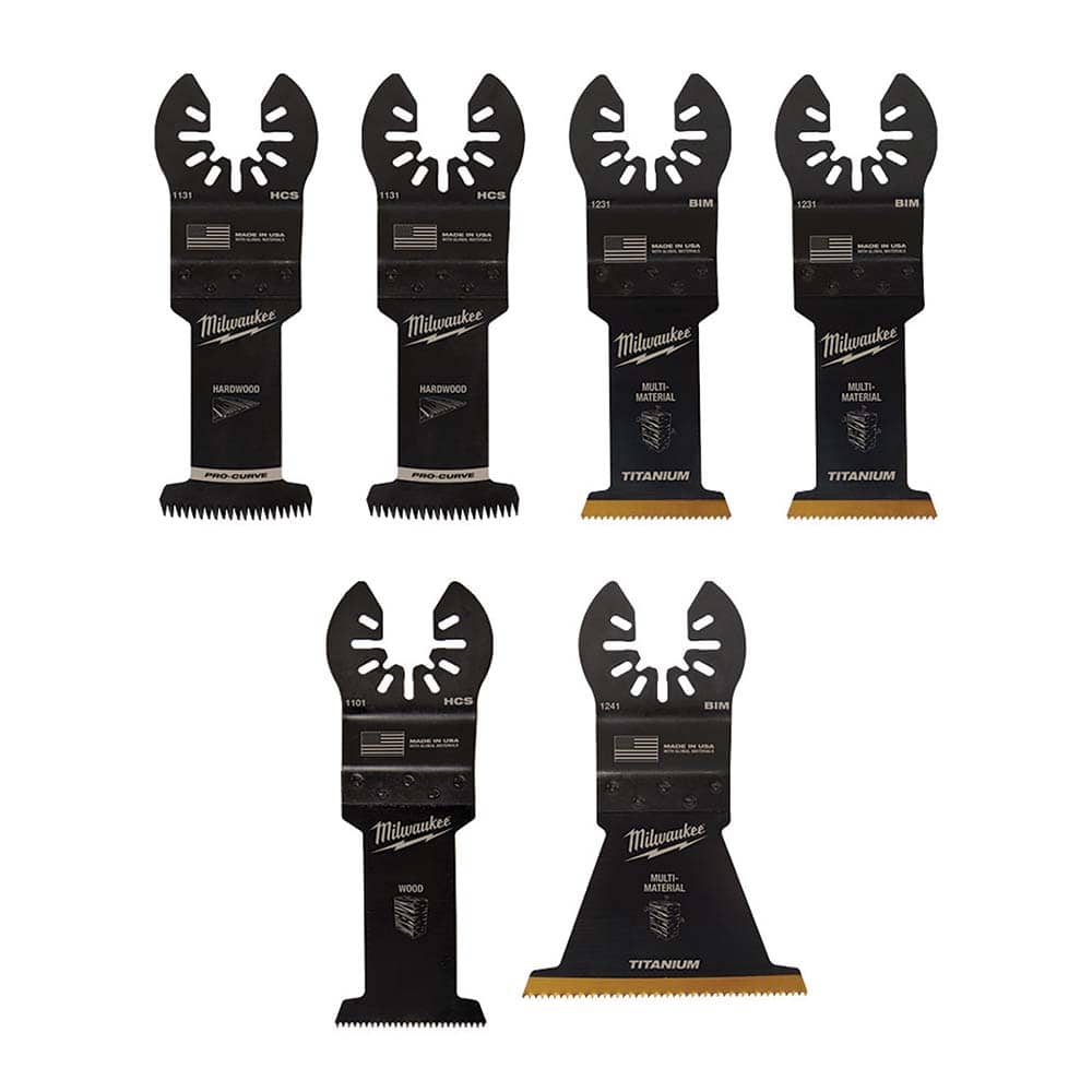 Milwaukee Tool - Rotary & Multi-Tool Accessories; Accessory Type: Blade Set ; For Use With: Multi-Tools ; Includes: (2) 1-3/8" TITANIUM BI-METAL WOOD W/NAILS BLADES, (2) 1-3/8" HCS JAPANESE TOOTH BLADES, 1-3/8" HCS WOOD BLADE, 2-1/2" TITANIUM BI-METAL WO - Exact Tooling