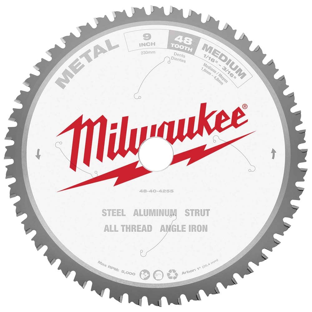 Milwaukee Tool - Wet & Dry-Cut Saw Blades; Blade Diameter (Inch): 9 ; Blade Material: Carbide-Tipped ; Arbor Style: Standard Round ; Arbor Hole Diameter (Inch): 1 ; Arbor Hole Diameter (Decimal Inch): 1 ; Application: Ferrous Metal Cutting - Exact Tooling