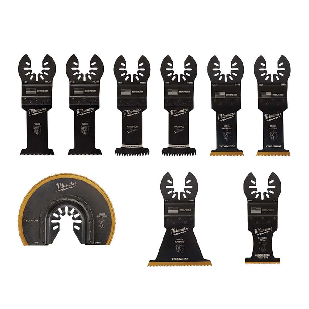 Milwaukee Tool - Rotary & Multi-Tool Accessories; Accessory Type: Blade Set ; For Use With: Multi-Tools ; Includes: (2) 1-3/8" TITANIUM BI-METAL WOOD W/NAILS BLADES, 2-1/2" TITANIUM BI-METAL WOOD W/NAILS BLADE, (2) 1-3/8" HCS JAPANESE TOOTH BLADES, (2) 1 - Exact Tooling