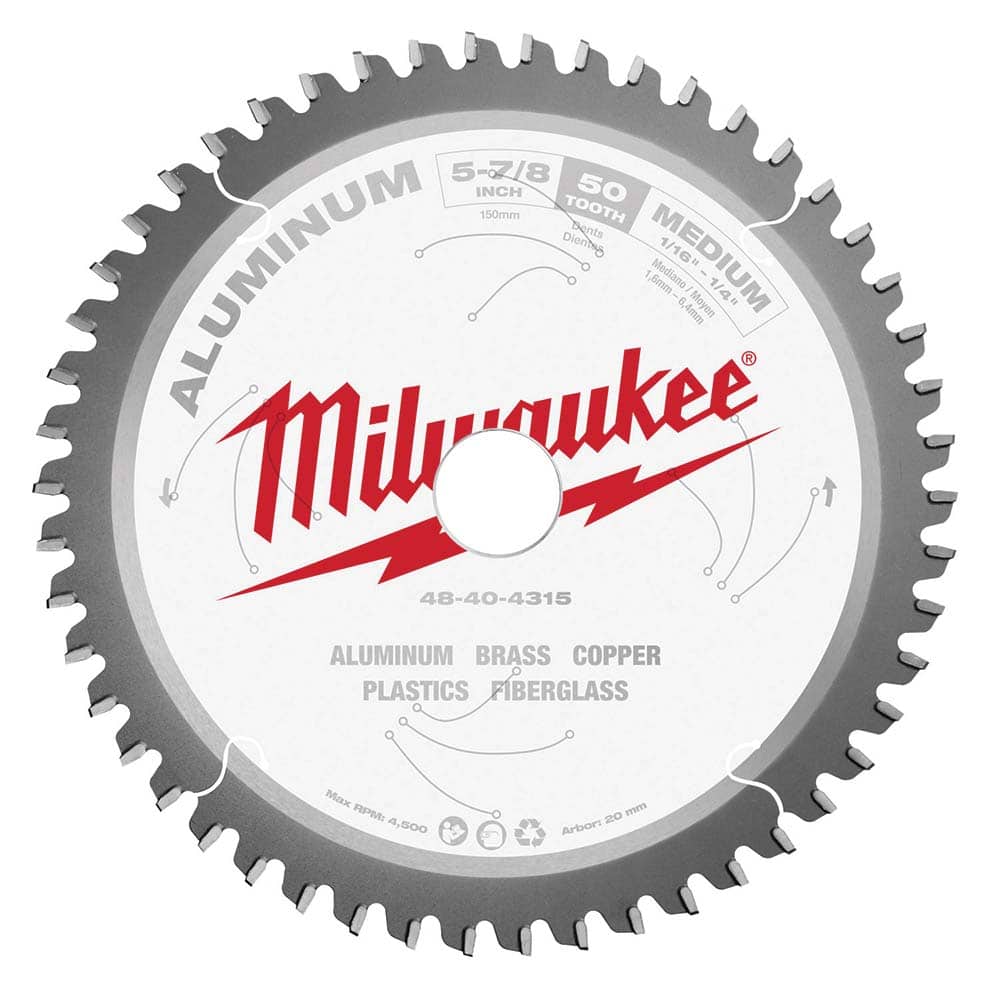 Milwaukee Tool - Wet & Dry-Cut Saw Blades; Blade Diameter (Inch): 5-7/8 ; Blade Material: Carbide-Tipped ; Arbor Style: Standard Round ; Arbor Hole Diameter (mm): 20.00 ; Application: Non-Ferrous Metal Cutting ; Number of Teeth: 50 - Exact Tooling