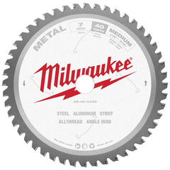 Milwaukee Tool - Wet & Dry-Cut Saw Blades; Blade Diameter (Inch): 7 ; Blade Material: Carbide-Tipped ; Arbor Style: Standard Round ; Arbor Hole Diameter (mm): 20.00 ; Application: Ferrous Metal Cutting ; Number of Teeth: 40 - Exact Tooling