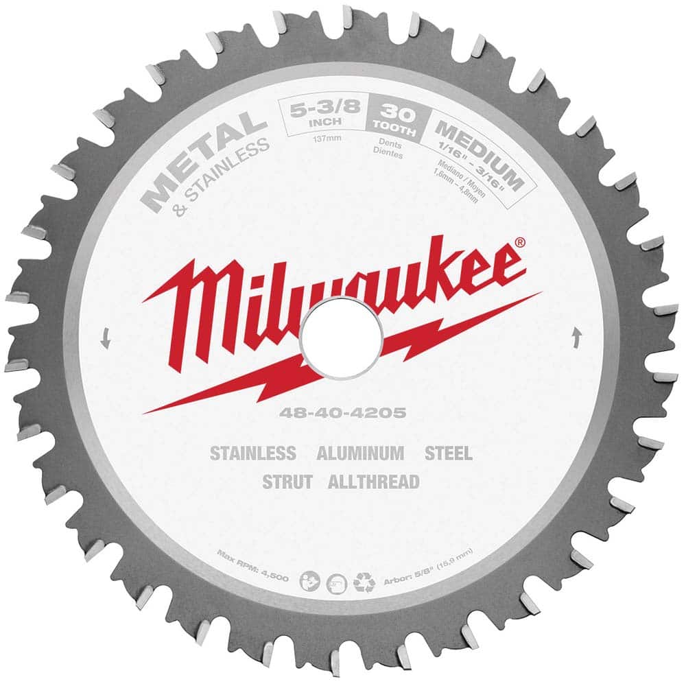 Milwaukee Tool - Wet & Dry-Cut Saw Blades; Blade Diameter (Inch): 5-3/8 ; Blade Material: Carbide-Tipped ; Arbor Style: Standard Round ; Arbor Hole Diameter (Inch): 5/8 ; Arbor Hole Diameter (Decimal Inch): 5/8 ; Application: Ferrous Metal Cutting - Exact Tooling