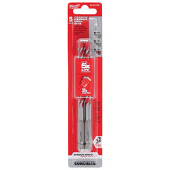 Milwaukee Tool - Rotary Drill/Hammer Drill Bits; Drill Bit Size (Inch): 1/4 ; Shank Type: 3-Flat ; Usable Length (Inch): 4.0000 ; Drill Bit Material: Carbide Tipped ; Flute Length (Inch): 4 ; Number of Pieces: 5.000 - Exact Tooling