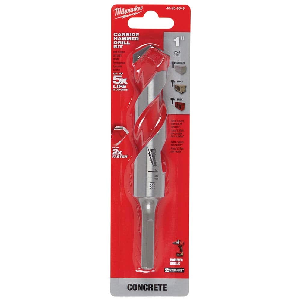 Milwaukee Tool - Rotary Drill/Hammer Drill Bits; Drill Bit Size (Inch): 1 ; Shank Type: 3-Flat ; Usable Length (Inch): 4.0000 ; Drill Bit Material: Carbide Tipped ; Flute Length (Inch): 4 ; Number of Pieces: 1.000 - Exact Tooling