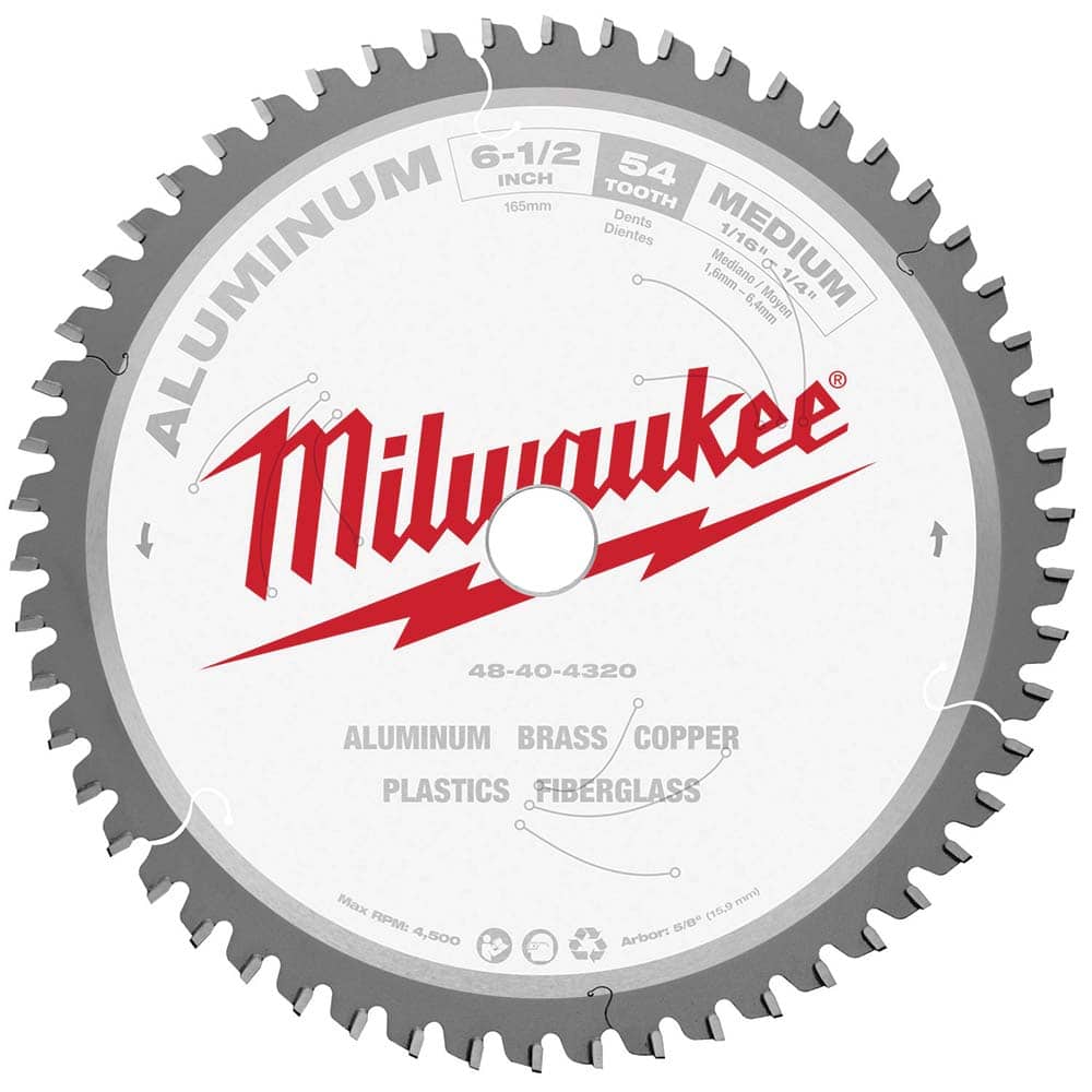 Milwaukee Tool - Wet & Dry-Cut Saw Blades; Blade Diameter (Inch): 6-1/2 ; Blade Material: Carbide-Tipped ; Arbor Style: Standard Round ; Arbor Hole Diameter (Inch): 5/8 ; Arbor Hole Diameter (Decimal Inch): 5/8 ; Application: Non-Ferrous Metal Cutting - Exact Tooling