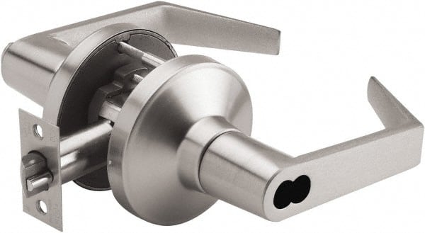 PDQ - Heavy Duty Storeroom Lever Lockset - 2-3/4" Back Set, Small Format I/C Less Cylinder, Zinc, Antimicrobial Coated, Satin Chrome Plated Finish - Exact Tooling