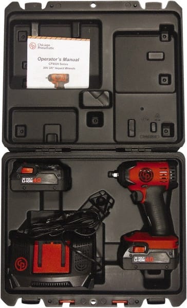 Chicago Pneumatic - 3/8" Drive 20 Volt Pistol Grip Cordless Impact Wrench & Ratchet - 2,400 RPM, 150 Ft/Lb Torque, 2 Lithium-Ion Batteries Included - Exact Tooling