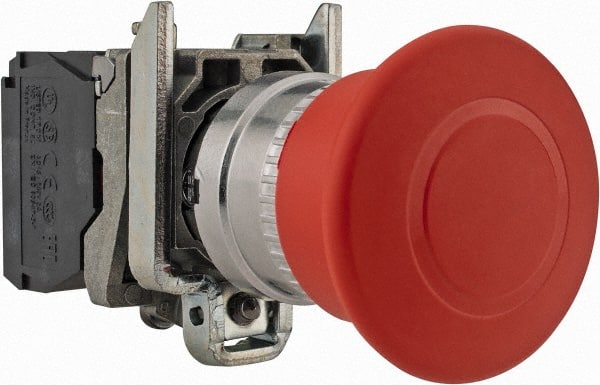 Schneider Electric - 22mm Mount Hole, Extended Mushroom Head, Pushbutton Switch Only - Round, Red Pushbutton, Nonilluminated, Trigger Action, Off, Shock and Vibration Resistant - Exact Tooling