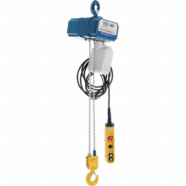 Vestil - 1/2 Ton Capacity, 0 to 20 FPM Lift Speed, 220 Volt, Electric Chain Hoist - 0.5 Output hp, 13' Max Lift - Exact Tooling