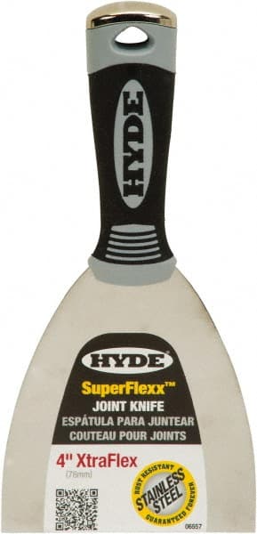 Hyde Tools - 4" Wide Spring Blade Stainless Steel Joint Knife - Flexible, Plastic Handle - Exact Tooling
