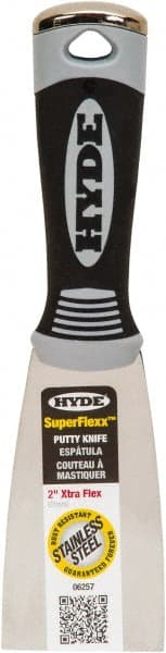 Hyde Tools - 2" Wide Spring Blade Stainless Steel Putty Knife - Flexible, Plastic Handle - Exact Tooling