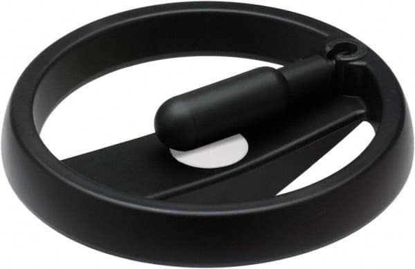 Elesa - 3.9", 2 Spoke Handwheel with Rectractable Handle - 0.71" Hub, High Impact Strength Technopolymer, Black Matte Finish - Exact Tooling