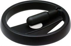 Elesa - 3.9", 2 Spoke Handwheel with Rectractable Handle - 0.71" Hub, High Impact Strength Technopolymer, Black Matte Finish - Exact Tooling