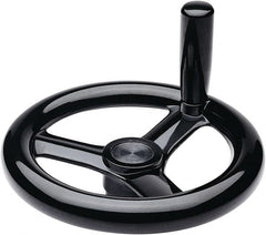 Elesa - 11.34", 3 Spoke Handwheel with Revolving Handle - 2.28" Hub, Duroplast, Black Glossy Finish - Exact Tooling