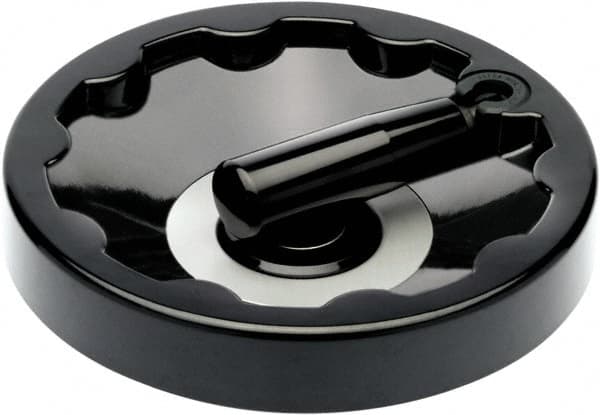 Elesa - 7.01" Diam, Duroplast Handwheel with Fold Away Handle - 1.57" Hub Diam - Exact Tooling