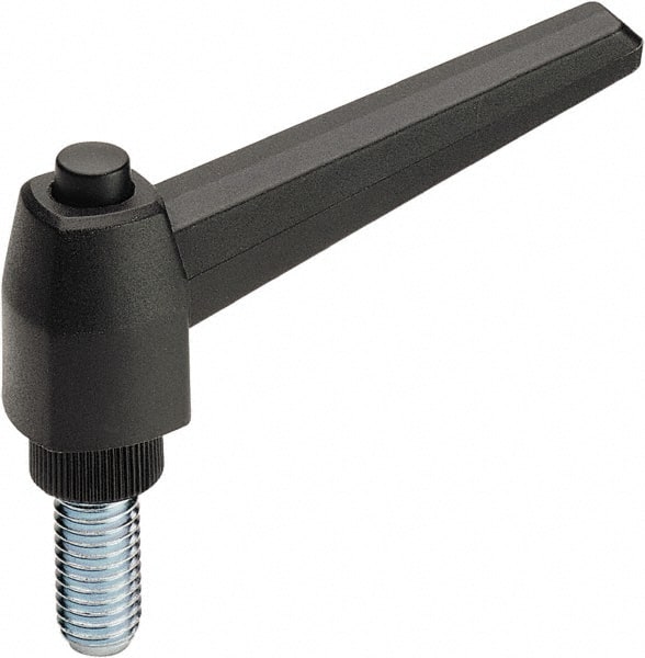 Elesa - 3/8-16, Glass Fiber Reinforced Technopolymer Adjustable Clamping Handle - 1-1/4" Stud Length, 3.62" OAL, 2.13" High - Exact Tooling