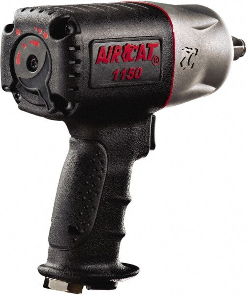 AIRCAT - 1/2" Drive, 9,000 RPM, 900 Ft/Lb Torque Impact Wrench - Pistol Grip Handle, 1,400 IPM, 8 CFM, 90 psi, 1/4" NPT Inlet - Exact Tooling