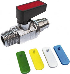 Value Collection - 1/4" Pipe, Brass Miniature Ball Valve - Inline - Two Way Flow, MNPT x Push-to-Connect Ends, Wedge Handle, 250 WOG - Exact Tooling