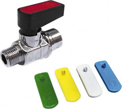 Value Collection - 3/8" Pipe, Brass Miniature Ball Valve - Inline - One Way Flow, MNPT x FNPT Ends, Wedge Handle, 250 WOG - Exact Tooling