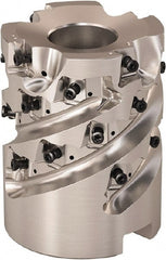 Seco - 4 Inserts, 50mm Cut Diam, 1-1/16" Arbor Diam, 43mm Max Depth of Cut, Indexable Square-Shoulder Face Mill - 0° Lead Angle, 2.5591" High, LOEX Insert Compatibility, Series Square T4-08 - Exact Tooling