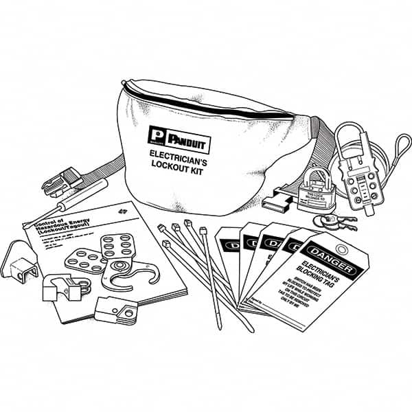 Panduit - 12 Piece Electrical Lockout Kit - Keyed Differently, Comes in Pouch - Exact Tooling