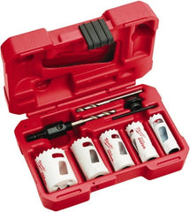 Milwaukee Tool - 9 Piece, 3/4" to 1-1/2" Saw Diam, Hole Saw Kit - Bi-Metal, Toothed Edge, Includes 5 Hole Saws - Exact Tooling