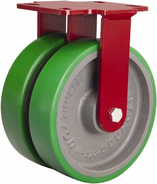 Hamilton - 8" Diam x 2" Wide x 9-3/4" OAH Top Plate Mount Rigid Caster - Polyurethane Mold onto Cast Iron Center, 3,000 Lb Capacity, Sealed Precision Ball Bearing, 4-1/2 x 6-1/2" Plate - Exact Tooling