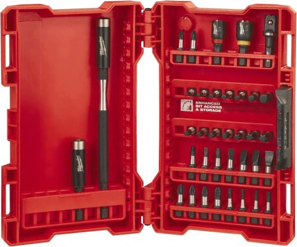 Milwaukee Tool - 36 Piece, Bit Set - 5/64 to 1/4" Hex, Phillips, Slotted, Torx, Square Point - Exact Tooling