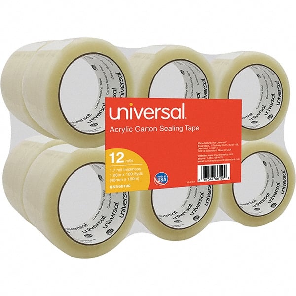 UNIVERSAL - 48mm Wide x 1.7mm Thick x 100m Long, 66100 Box Sealing & Label Protection Tape - Clear - Exact Tooling