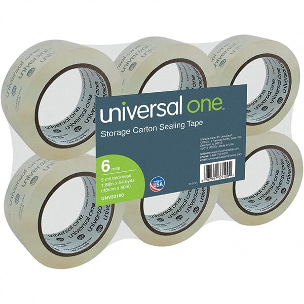 Universal One - 48mm Wide x 3mm Thick x 50m Long, 33100 Box Sealing & Label Protection Tape - Clear - Exact Tooling