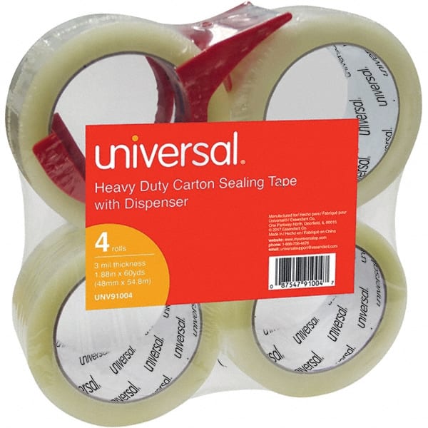 Universal One - 48mm Wide x 3mm Thick x 54.8m Long, 91004 Box Sealing & Label Protection Tape - Clear - Exact Tooling