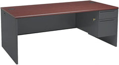 Hon - Steel-Reinforced High-Pressure Laminate/Metal Right Pedestal Desk - 72" Wide x 36" Deep x 29" High, Mahogany/Charcoal - Exact Tooling