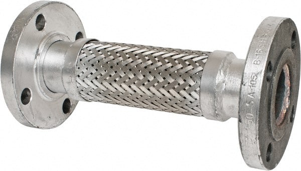 Made in USA - 12" OAL, 2" ID, 450 Max psi, Flexible Metal Hose Assembly - Exact Tooling