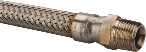 Made in USA - 18" OAL, 1/2" ID, 1,040 Max psi, Flexible Metal Hose Assembly - Exact Tooling