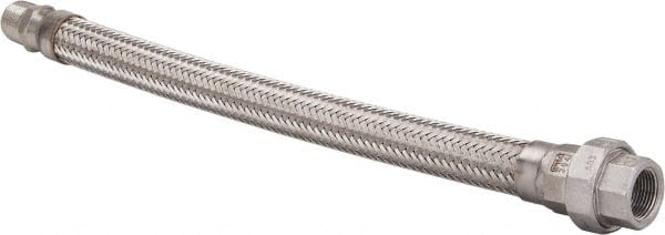 Made in USA - 18" OAL, 3/4" ID, 600 Max psi, Flexible Metal Hose Assembly - Exact Tooling