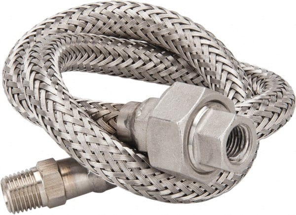 Made in USA - 24" OAL, 1/4" ID, 2,240 Max psi, Flexible Metal Hose Assembly - Exact Tooling