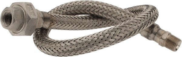 Made in USA - 24" OAL, 3/8" ID, 1,450 Max psi, Flexible Metal Hose Assembly - Exact Tooling