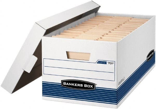 BANKERS BOX - 1 Compartment, 12 Inch Wide x 24 Inch Deep x 10 Inch High, File Storage Box - 1 Ply Side, 2 Ply Bottom, 2 Ply End, White and Blue - Exact Tooling