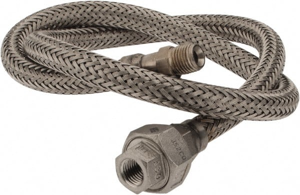 Made in USA - 36" OAL, 1/4" ID, 2,240 Max psi, Flexible Metal Hose Assembly - Exact Tooling