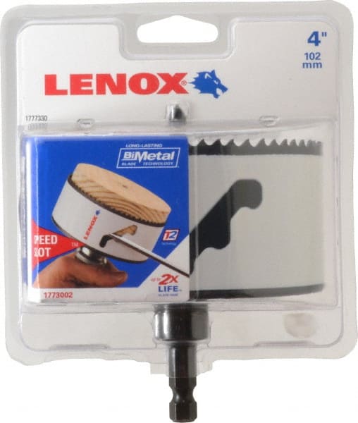 Lenox - 4" Diam, 1-1/2" Cutting Depth, Hole Saw - Bi-Metal Saw, Toothed Edge - Exact Tooling