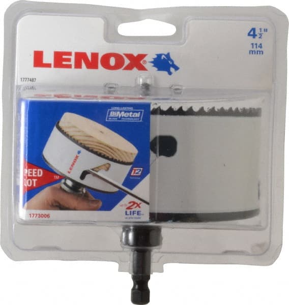 Lenox - 4-1/2" Diam, 1-1/2" Cutting Depth, Hole Saw - Bi-Metal Saw, Toothed Edge - Exact Tooling