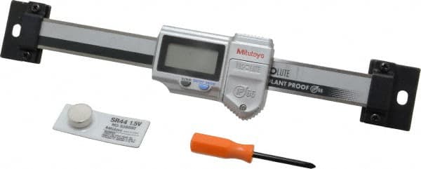 Mitutoyo - 0 to 4 Inch, 0.01mm Resolution Horizontal Electronic Linear Scale - 0.001 Inch Accuracy, Data Output, SR44 Battery - Exact Tooling