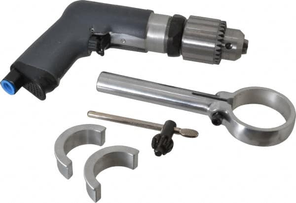 Ingersoll-Rand - 1/2" Reversible Keyed Chuck - Pistol Grip Handle, 900 RPM, 17 CFM, 0.4 hp, 90 psi - Exact Tooling
