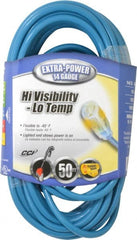 Southwire - 50', 14/3 Gauge/Conductors, Blue Outdoor Extension Cord - 1 Receptacle, 15 Amps, 125 VAC, UL SJTW, NEMA 5-15P, 5-15R - Exact Tooling