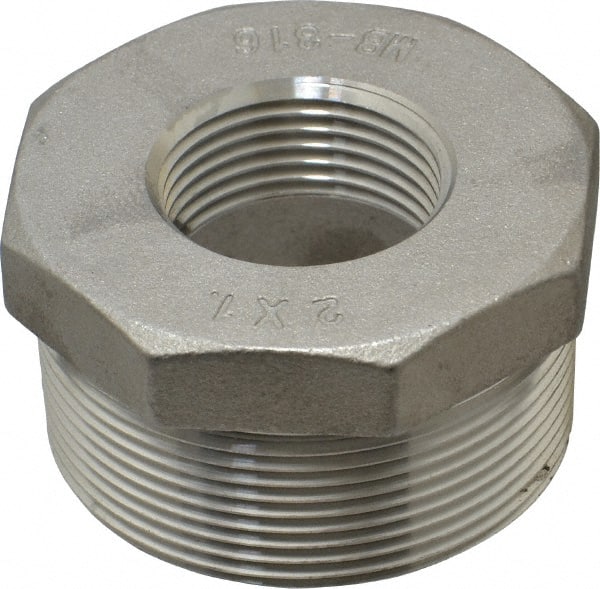 Merit Brass - 2 x 1" Grade 316 Stainless Steel Pipe Hex Bushing - MNPT x FNPT End Connections, 150 psi - Exact Tooling
