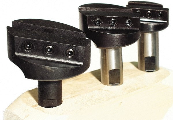 Made in USA - 3 Piece, 3/4" Shank Diam, 1-3/8" to 2-1/2" Max Head Diam, Straight Shank, Fly Cutter Set - 1 Bit Per Cutter, 5/16" Tool Bit, Multiple Head Diams, Includes Wood Block - Exact Tooling