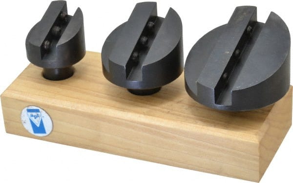 Made in USA - 3 Piece, 3/4" Shank Diam, 1-3/8" to 2-1/2" Max Head Diam, Straight Shank, Fly Cutter Set - 1 Bit Per Cutter, 3/8 to 1/2" Tool Bit, Multiple Head Diams, Includes Wood Block - Exact Tooling