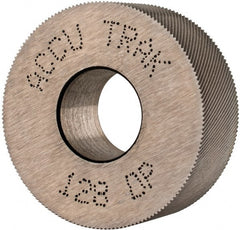 Made in USA - 1-1/4" Diam, 80° Tooth Angle, Standard (Shape), Form Type High Speed Steel Left-Hand Diagonal Knurl Wheel - 1/2" Face Width, 1/2" Hole, 128 Diametral Pitch, 30° Helix, Bright Finish, Series PH - Exact Tooling