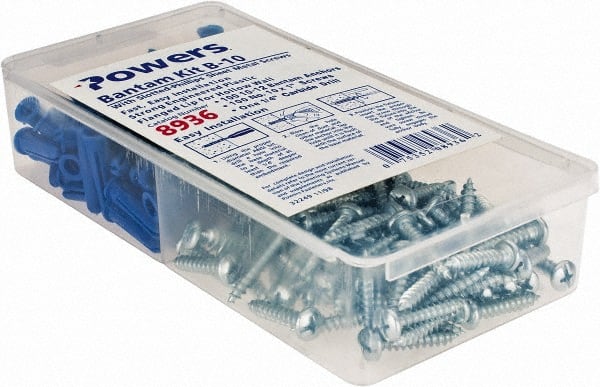 Powers Fasteners - #10 x 1 Screw, 1" Long, 7/8" Thick, Plug Drywall & Hollow Wall Anchor - 1/4" Drill, Plastic, Use in Concrete, & Masonry & Wallboard - Exact Tooling