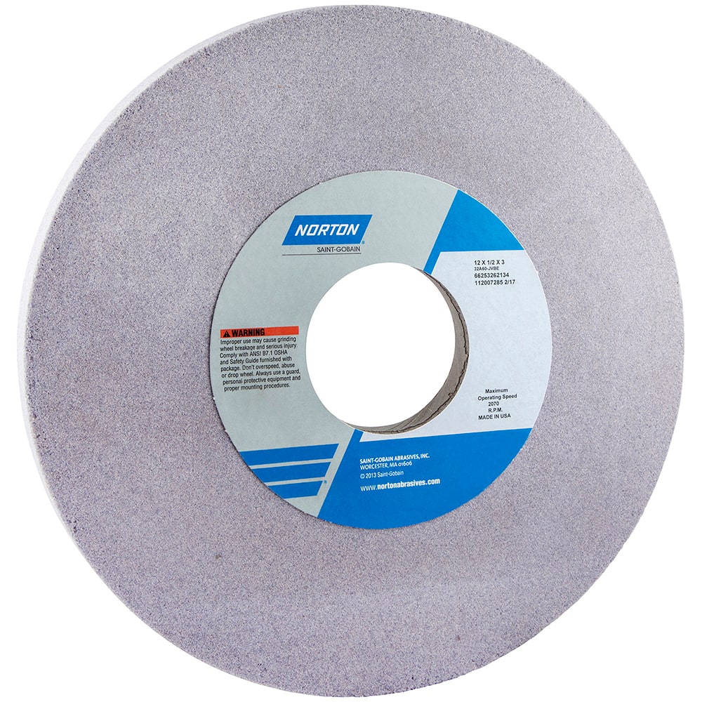 Norton - 12" Diam x 3" Hole x 1/2" Thick, K Hardness, 80 Grit Surface Grinding Wheel - Exact Tooling